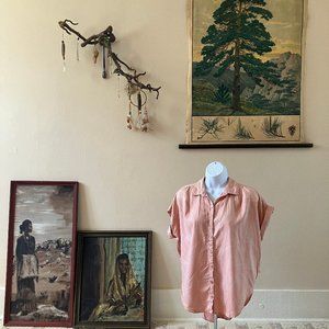 Casual Prana Blouse Small Coral/Pinkish Buttonup